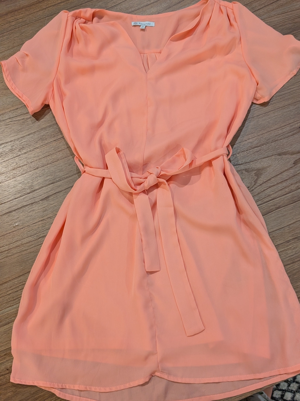 Light Peach Tie-Waist Midi Dress